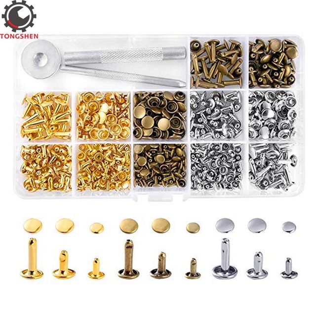 240 Set 3 Sizes Leather Rivets Double Cap Rivet Tubular Metal Studs with  Fixing Set Tools for DIY Leather Craft Sided Cap Rivet - AliExpress